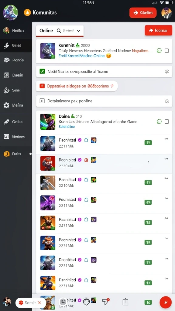 Screenshot menunjukkan variasi permainan yang tersedia.